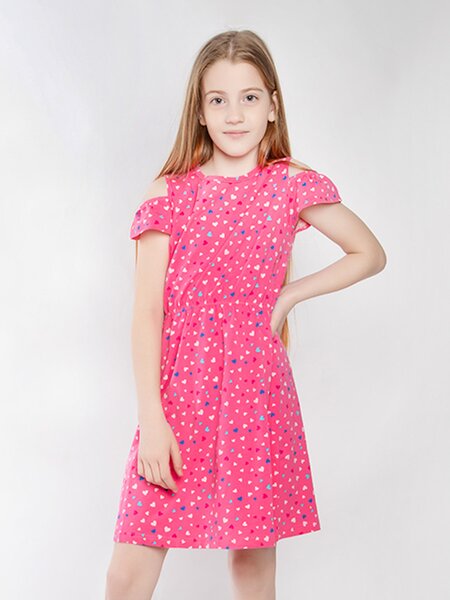 Платье Девочкам Юлала Розовый яркий Сердечки (фото 1)
