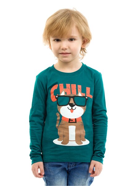 Лонгслив Мальчикам Baby style Зелёный тёмный Собачка (фото 1)