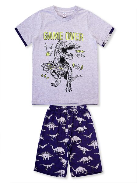 Пижама Мальчикам Bonito Серый меланж; Чернильный Динозавр (фото 1)