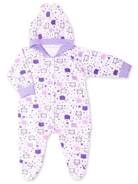 Комбинезон Новорождённым Россия Белый; Сиреневый Кошки (фото 1)