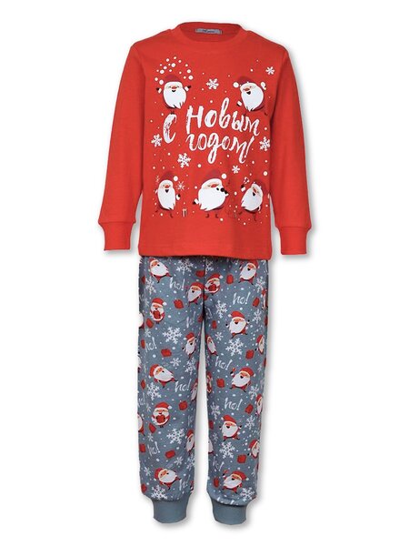 Пижама Мальчикам Лунёва Красный; Серый Дед Мороз (фото 1)