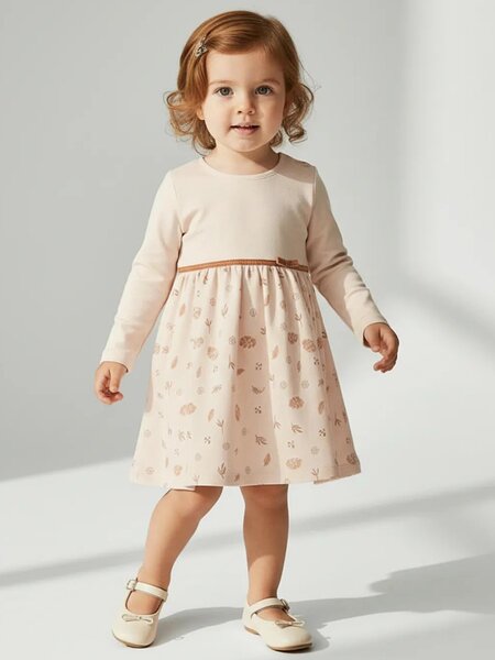 Платье Девочкам Юлала Бежевый светлый Листья (фото 1)