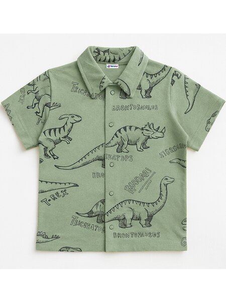 Рубашка Мальчикам Юлала Хаки светлый Динозавры (фото 1)