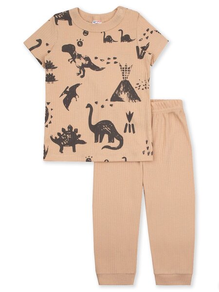 Комплект Новорождённым Юлала Бежевый тёмный Динозаврики (фото 1)