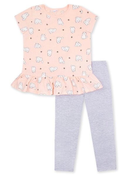 Комплект Девочкам Юлала Персиковый; Серый меланж Котики (фото 1)