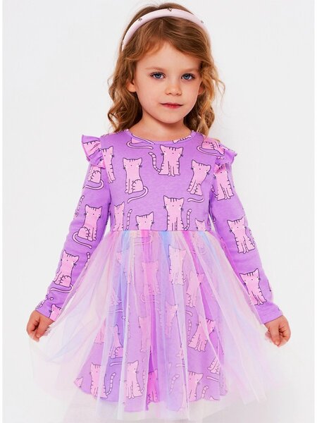 Платье Девочкам Юлала Сиреневый Котики (фото 1)