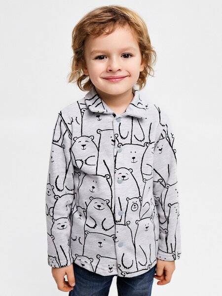 Рубашка Мальчикам Юлала Серый меланж Мишки (фото 1)