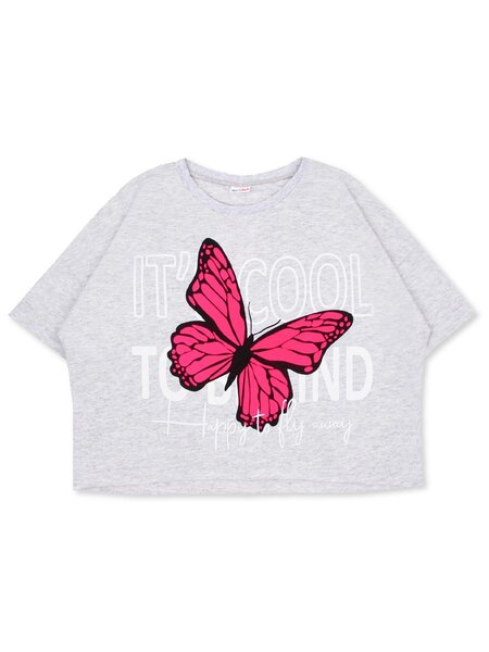 Футболка Девочкам Юлала Серый меланж Бабочка (фото 1)