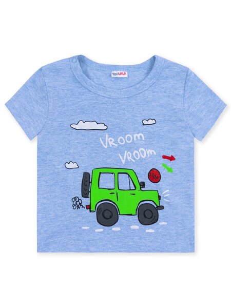 Футболка Новорождённым Юлала Синий светлый меланж Машинка (фото 1)