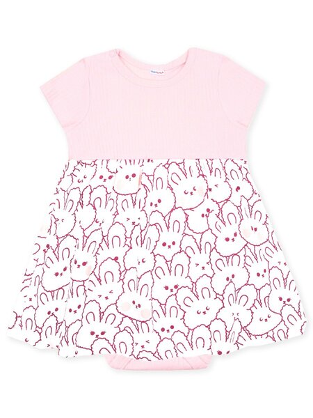 Платье-боди Новорождённым Юлала Белый; Розовый светлый Зайки (фото 1)