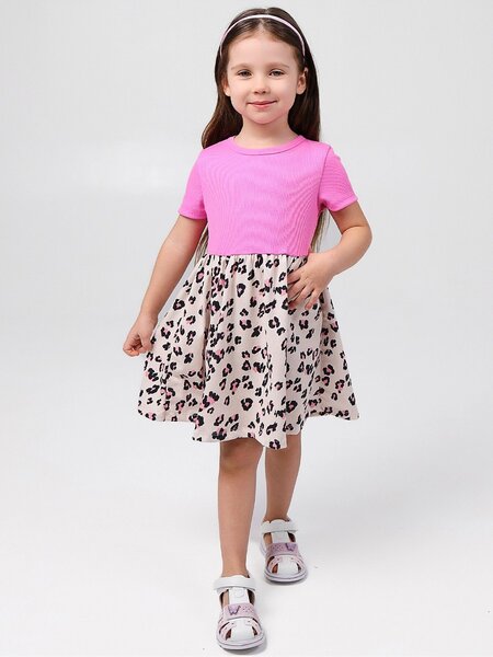 Платье Девочкам Юлала Бежевый; Розовый Леопард (фото 1)