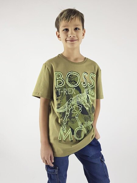 Футболка Мальчикам Лунёва Хаки светлый Динозавр (фото 1)