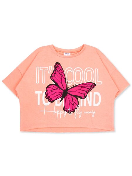Футболка Девочкам Юлала Персиковый Бабочка (фото 1)